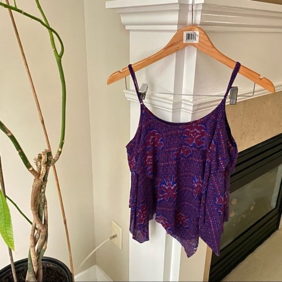 FREE PEOPLE Purple Printed Dew Drop Handkerchief Tank - Picture 2 of 7